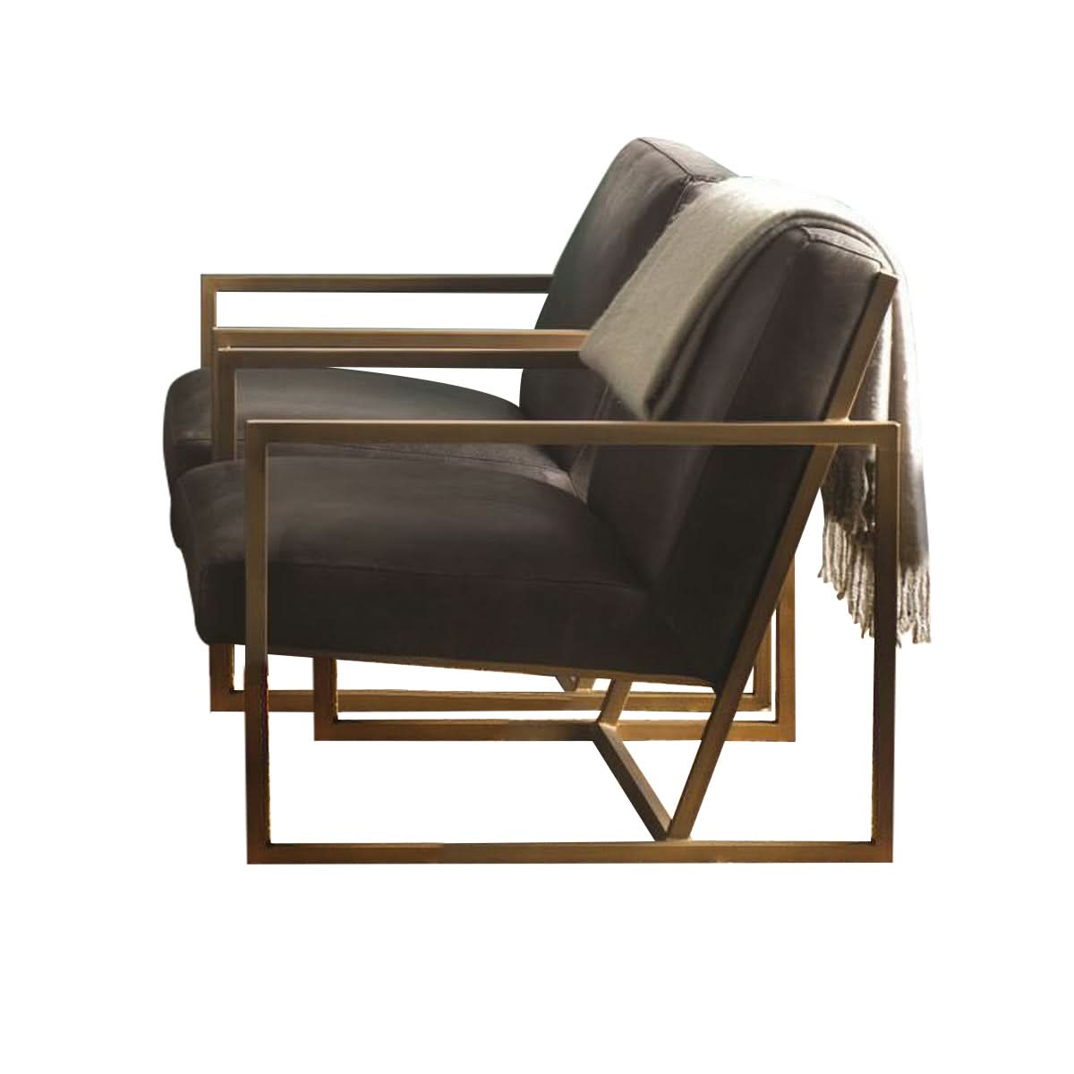 Sillón decorativo con asiento de cuero negro
