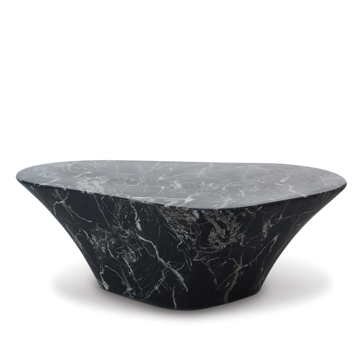 Mesa de centro ovalada con aspecto de mármol