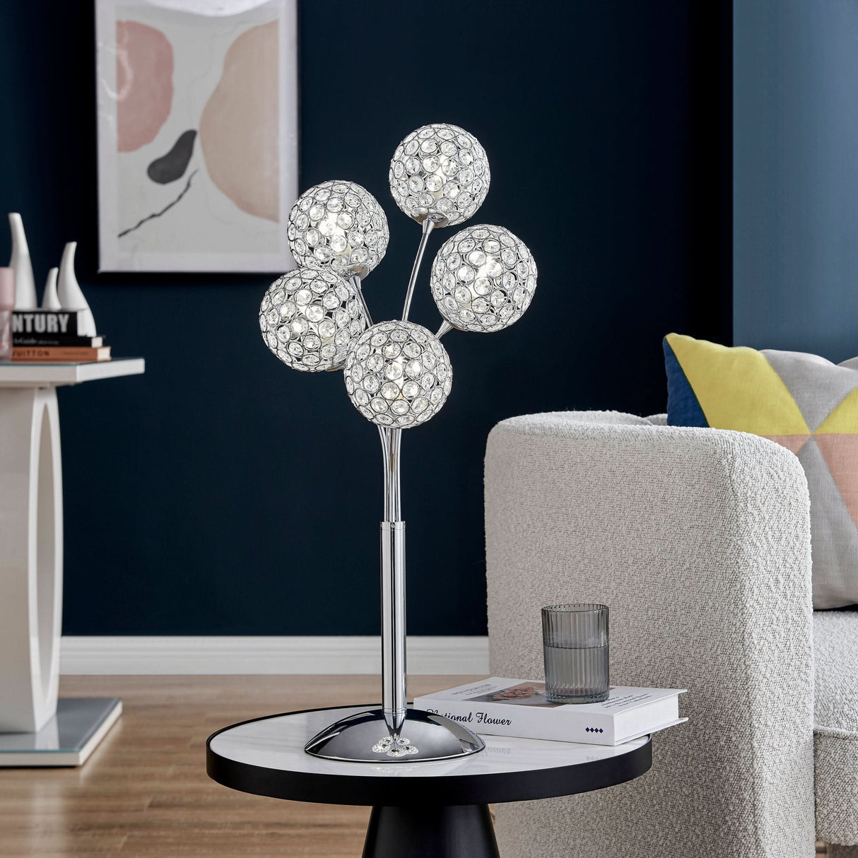 Lámpara de mesa con cúpula de cristal de Tailandia, 5" de luz