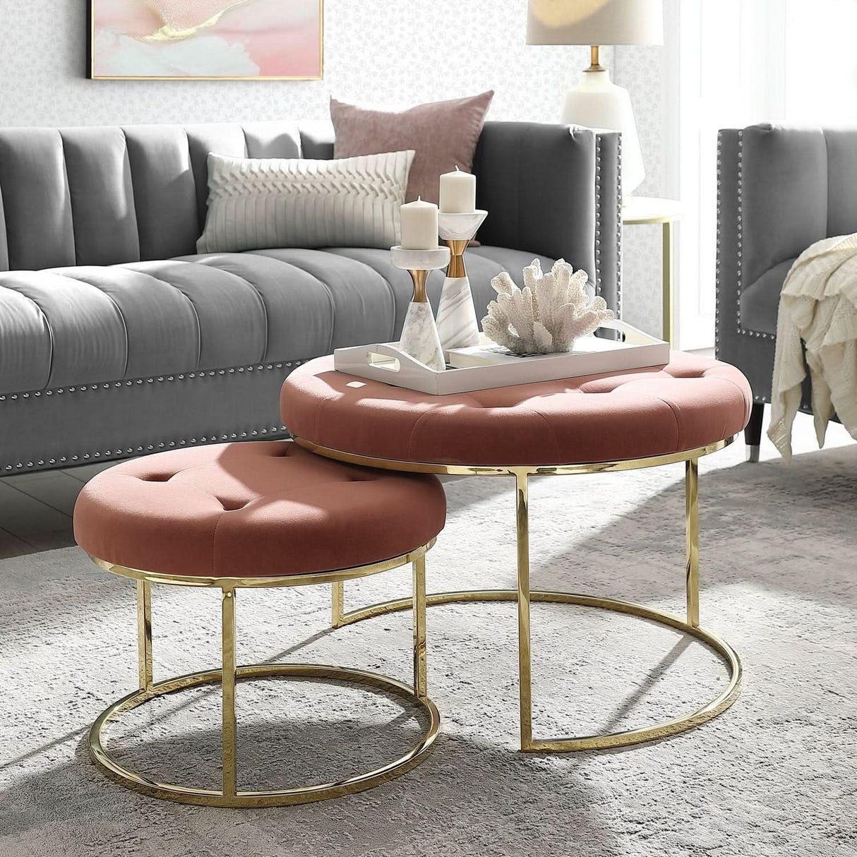 Mesa de centro nido de terciopelo Carlotta (juego de 2)