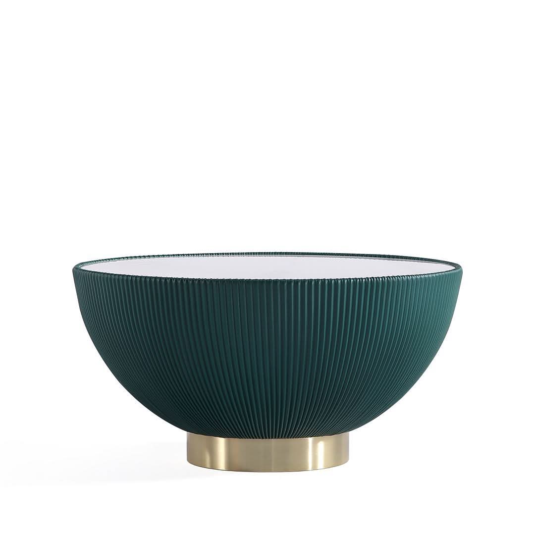 Mesa de centro moderna Anderson tapizada en cuero sintético con tablero de cerámica de imitación de mármol