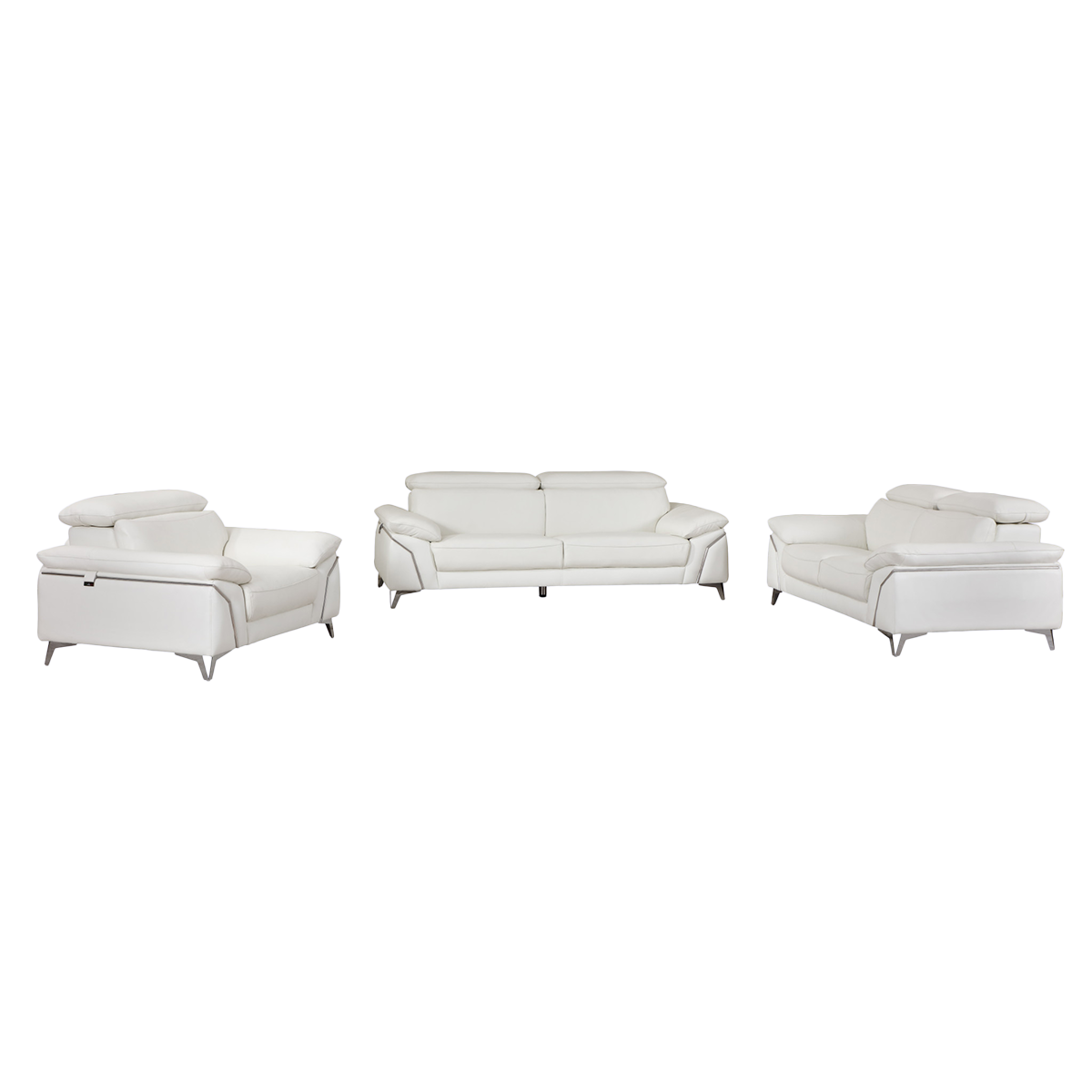 White Leather Italian Sofa Set Three Piece