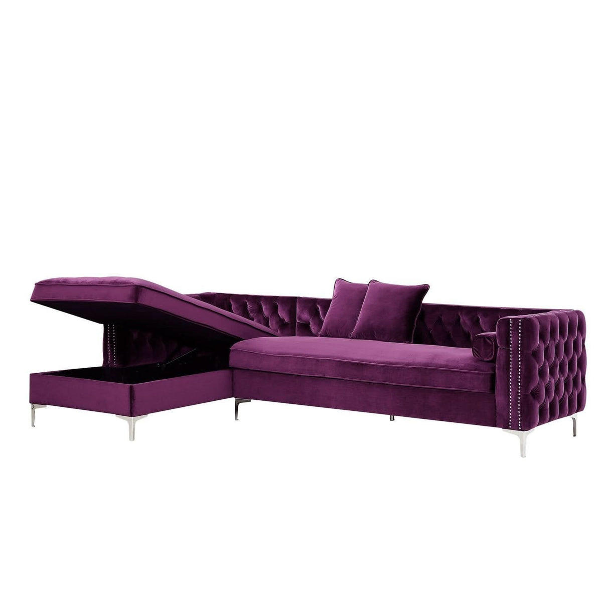 Sofá seccional de terciopelo con chaise longue y espacio de almacenaje Giovanni