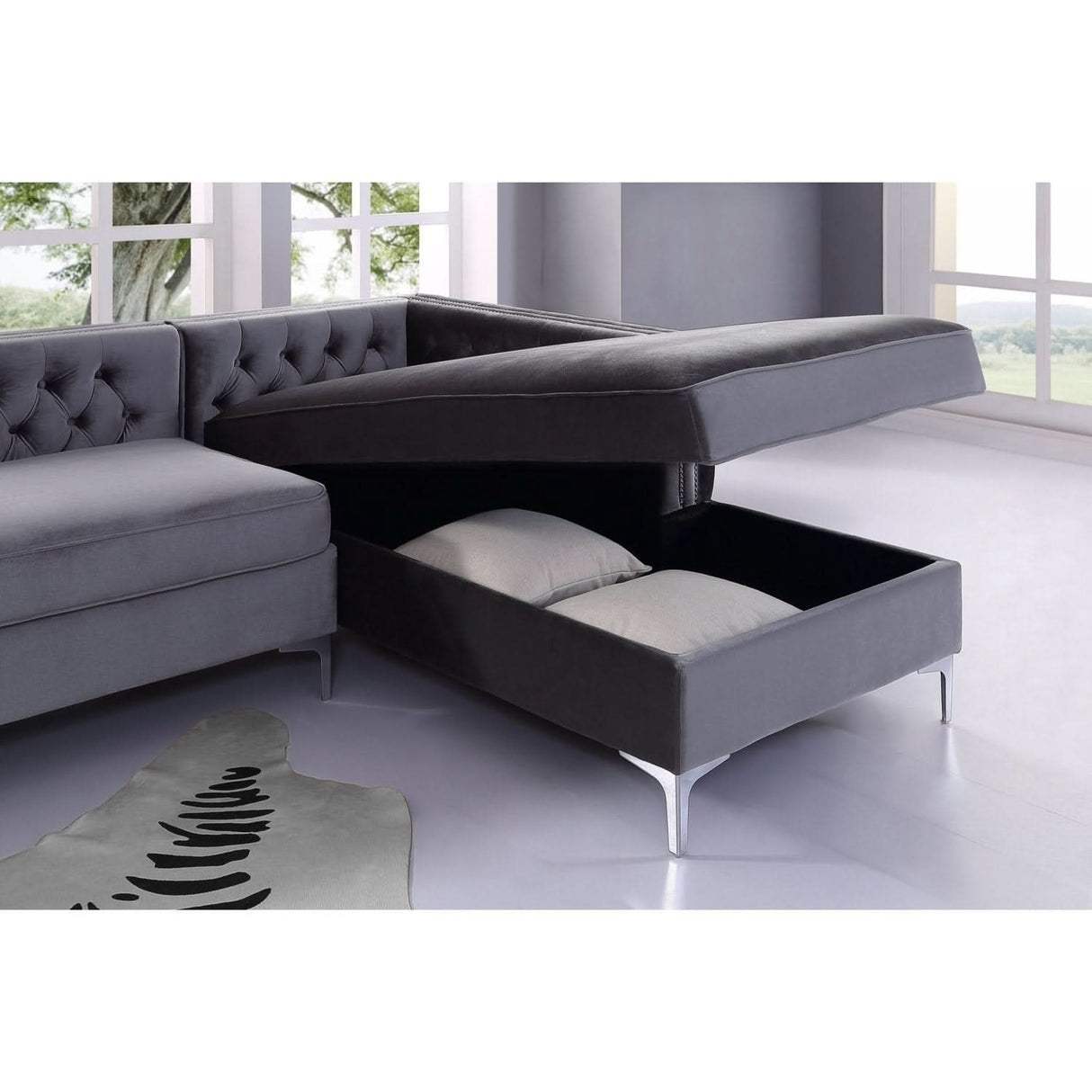 Sofá seccional de terciopelo con chaise longue y espacio de almacenaje Giovanni