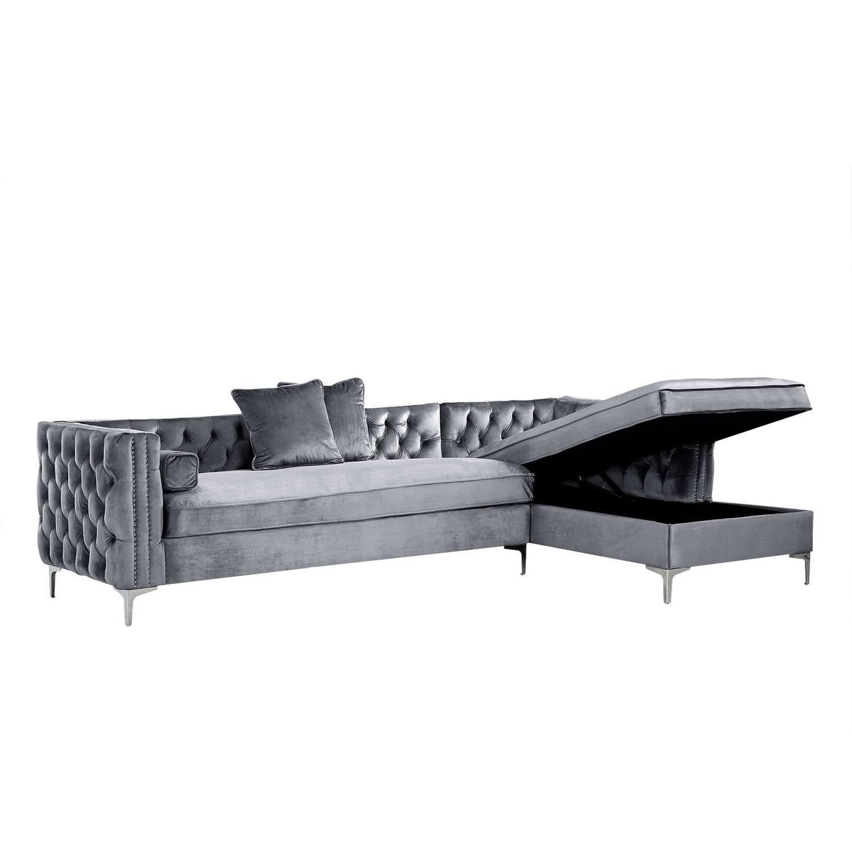 Sofá seccional de terciopelo con chaise longue y espacio de almacenaje Giovanni