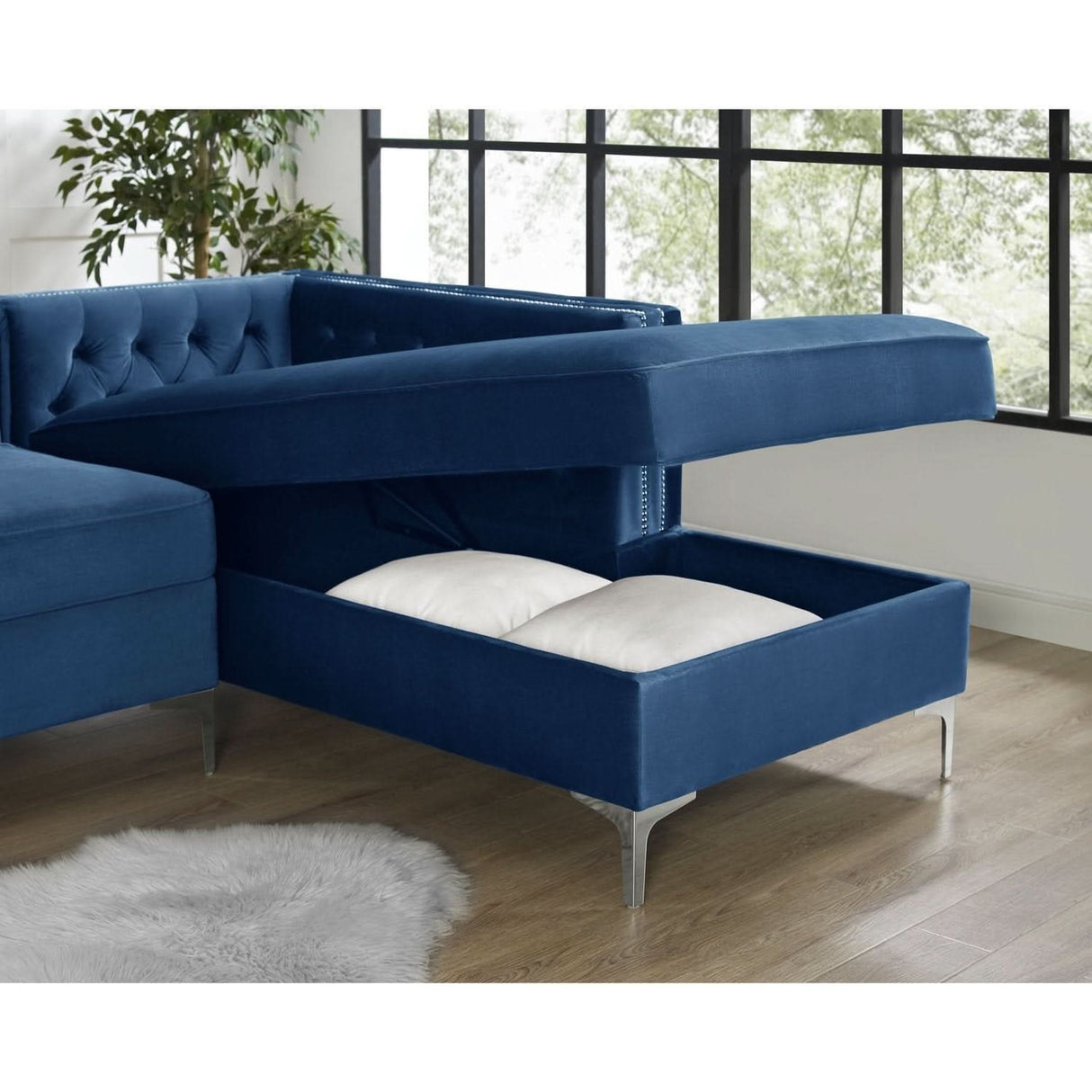 Sofá seccional de terciopelo con chaise longue y espacio de almacenaje Giovanni