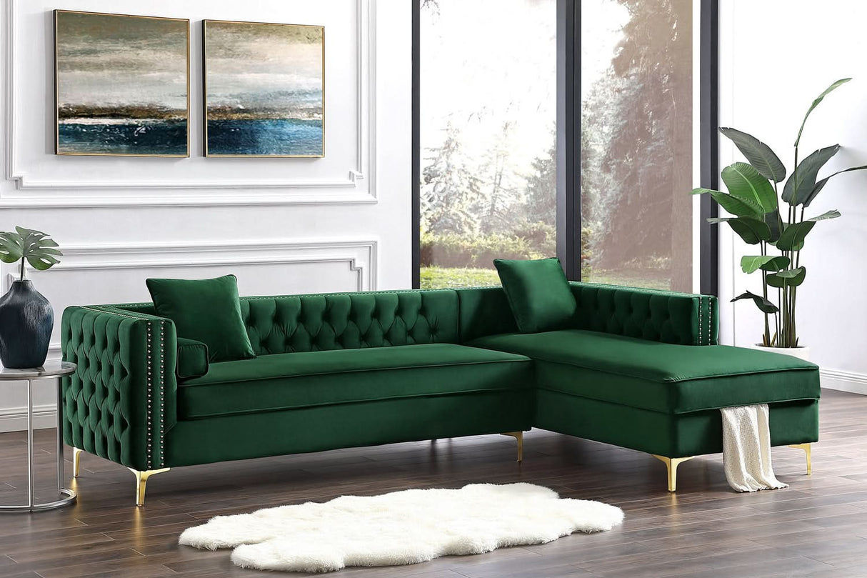 Sofá seccional de terciopelo con chaise longue y espacio de almacenaje Giovanni