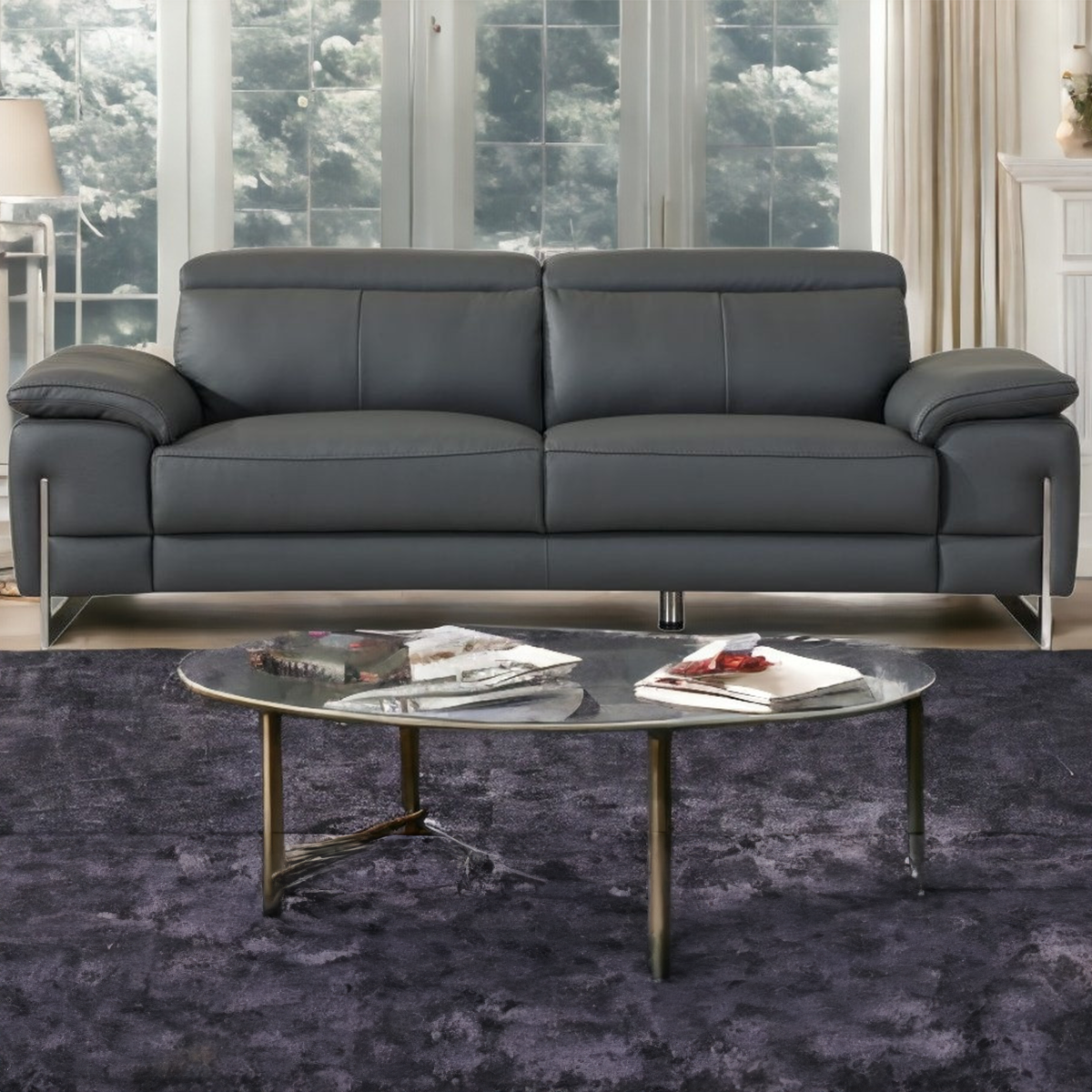 Tasteful Dark Gray Leather Sofa