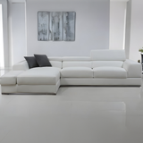 White Leather Wide Arm Sectional Sofa