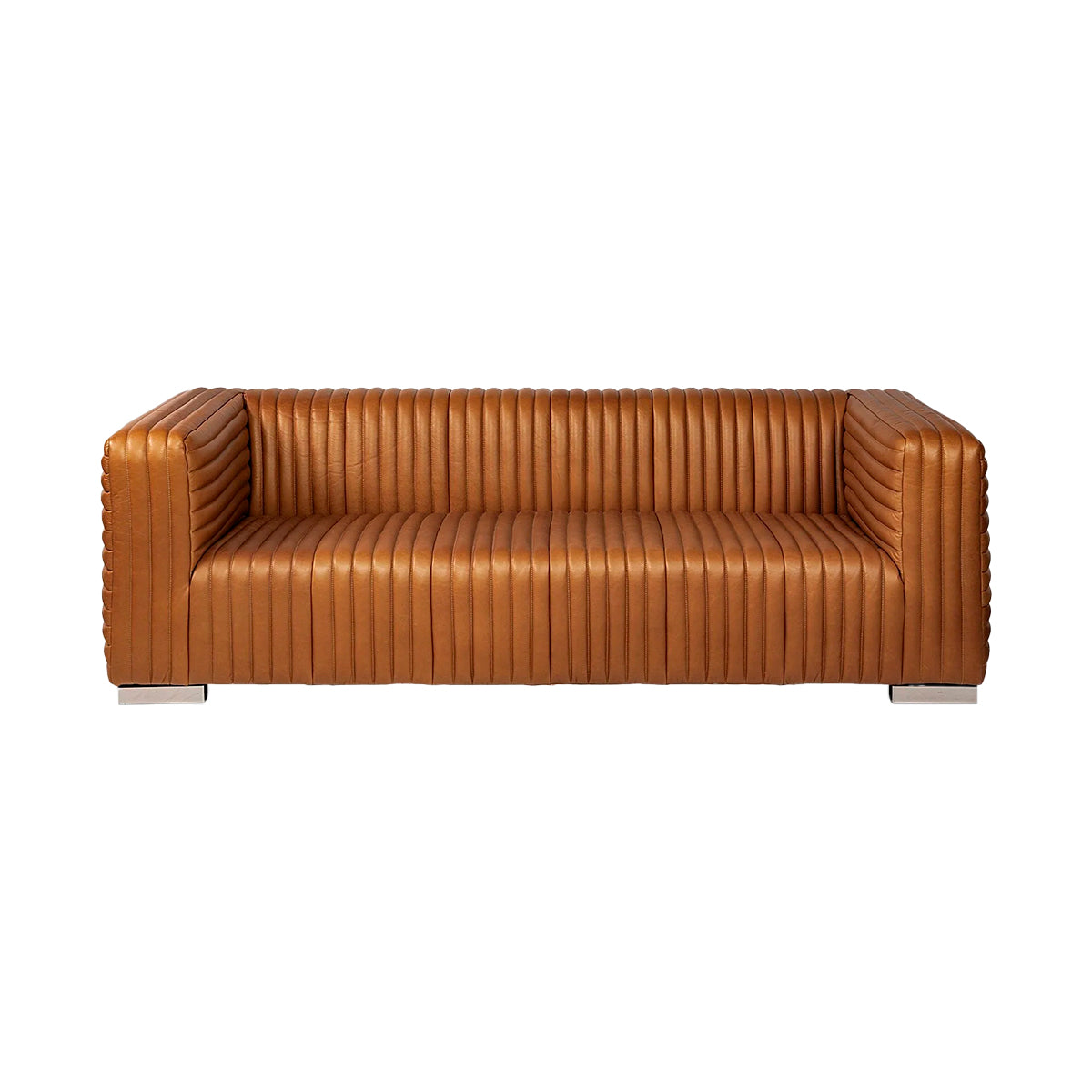 Cognac Leather Wrapped Three Seater Sofa