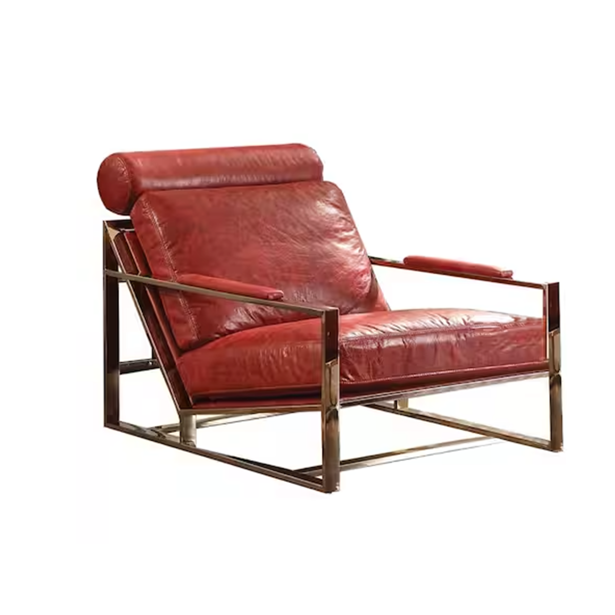 Antique Red Leather Accent Chair