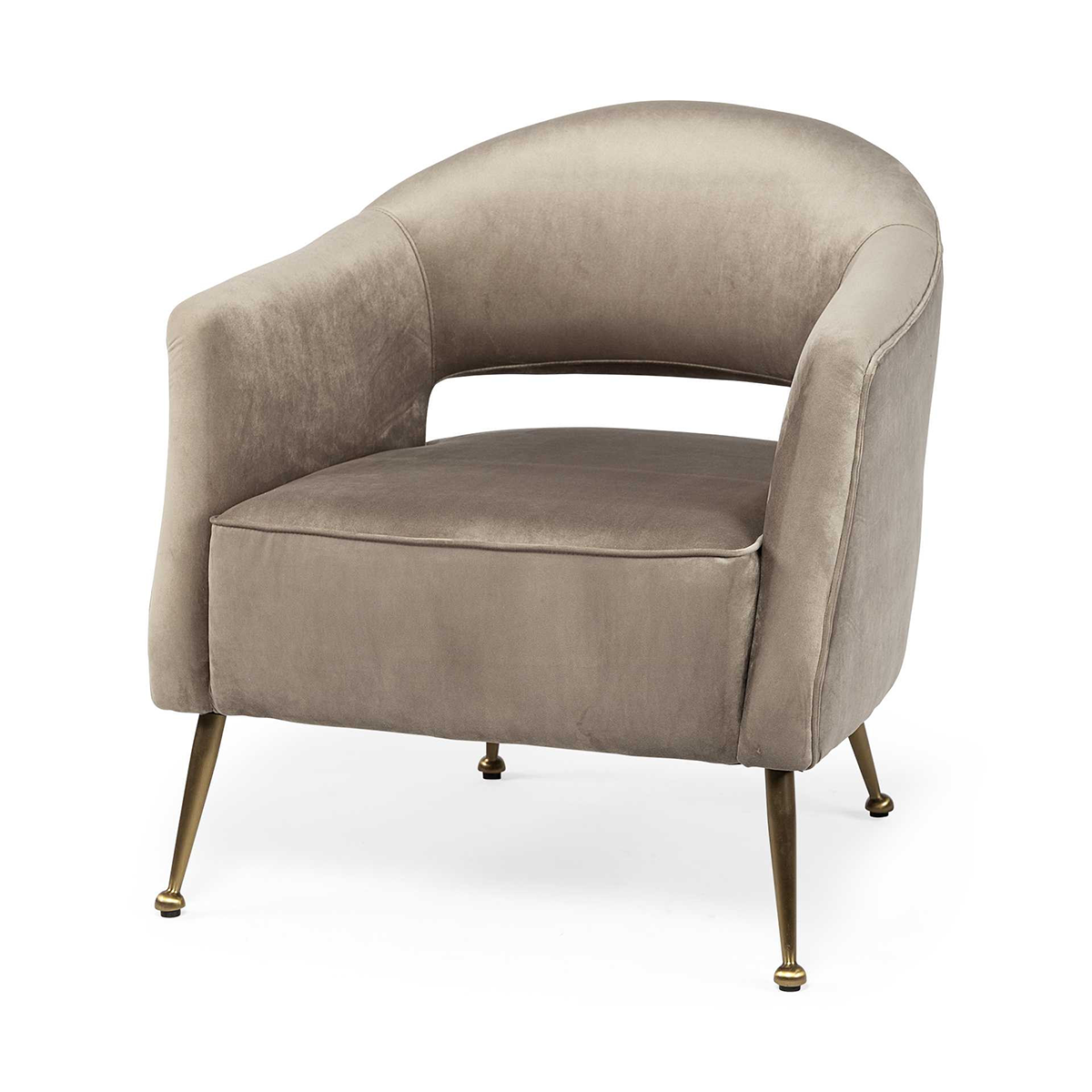 Taupe Velvet Wrap Brass Accent Chair