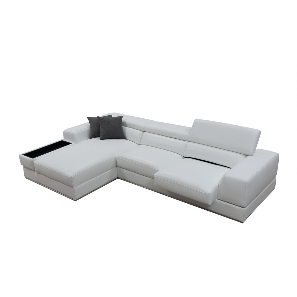 White Leather Wide Arm Sectional Sofa