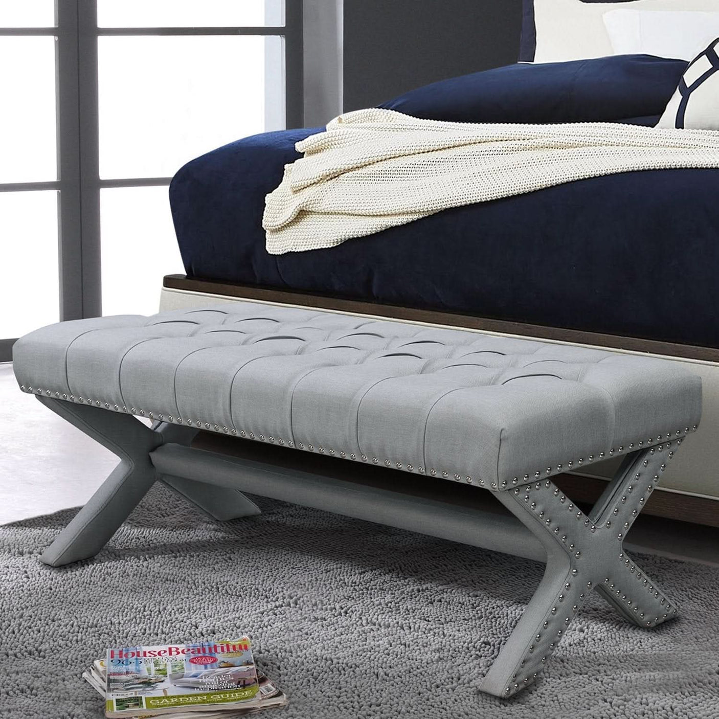 Louis Linen X-Leg Bench