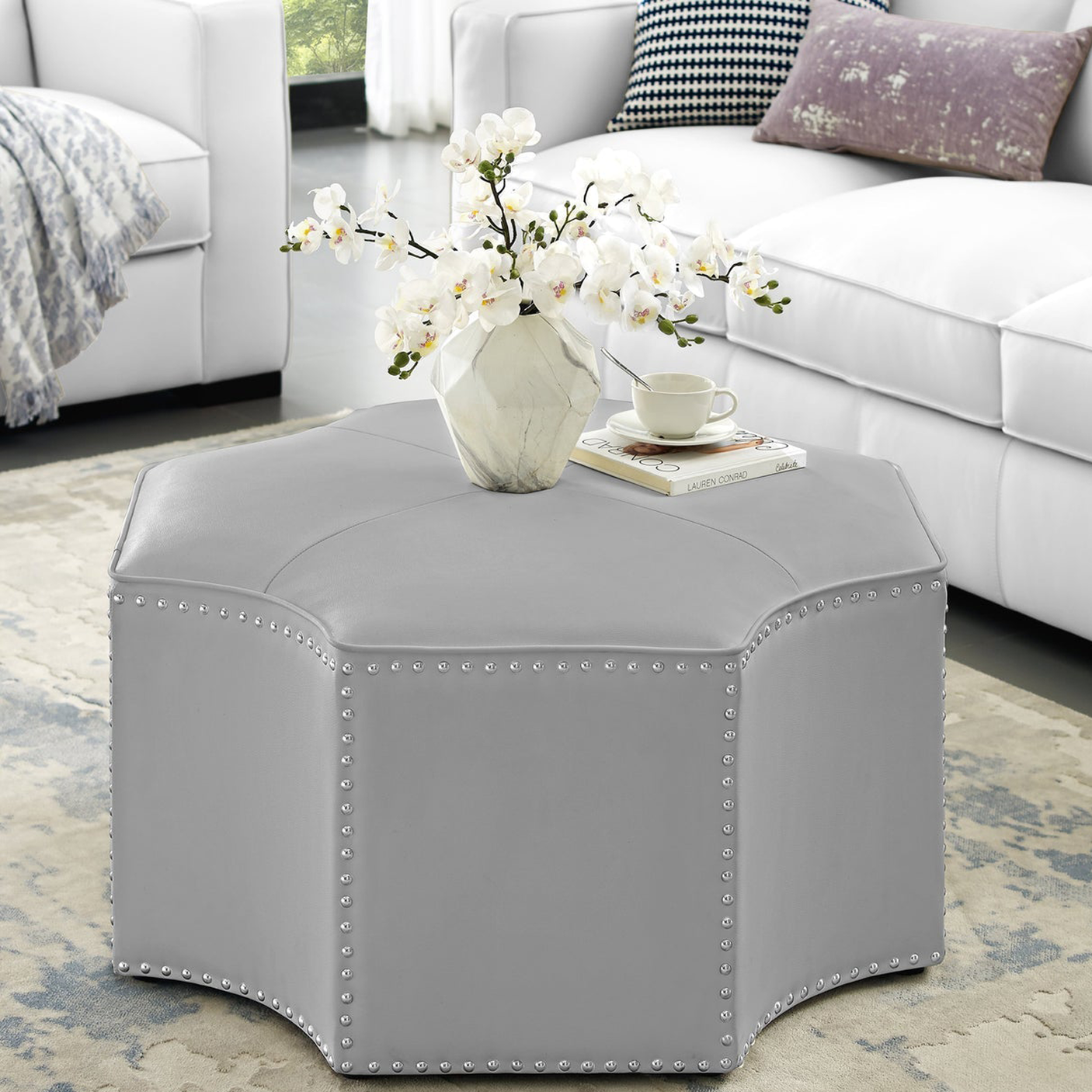 Fiorella Leather Cocktail Ottoman