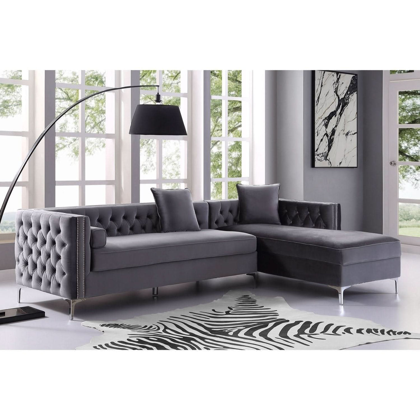 Giovanni Velvet Chaise Sectional Sofa with Storage