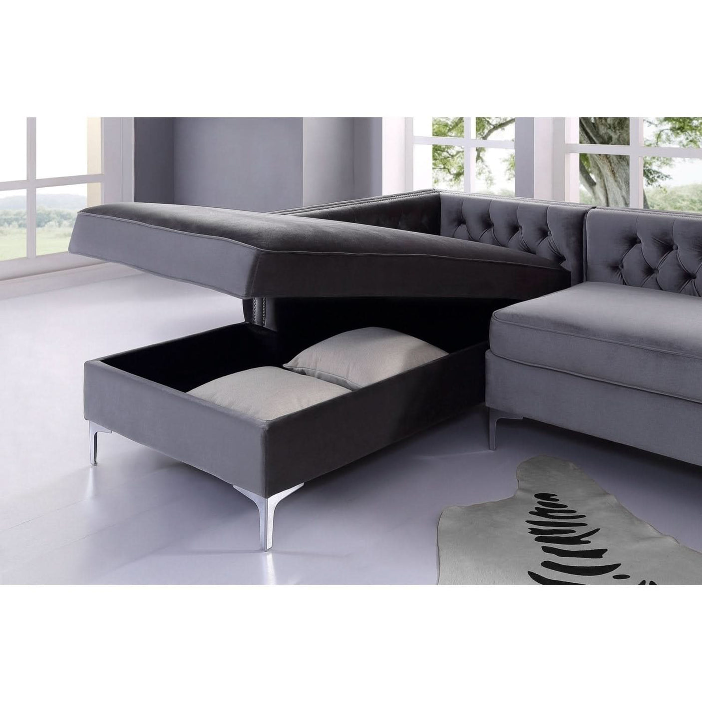 Giovanni Velvet Chaise Sectional Sofa with Storage