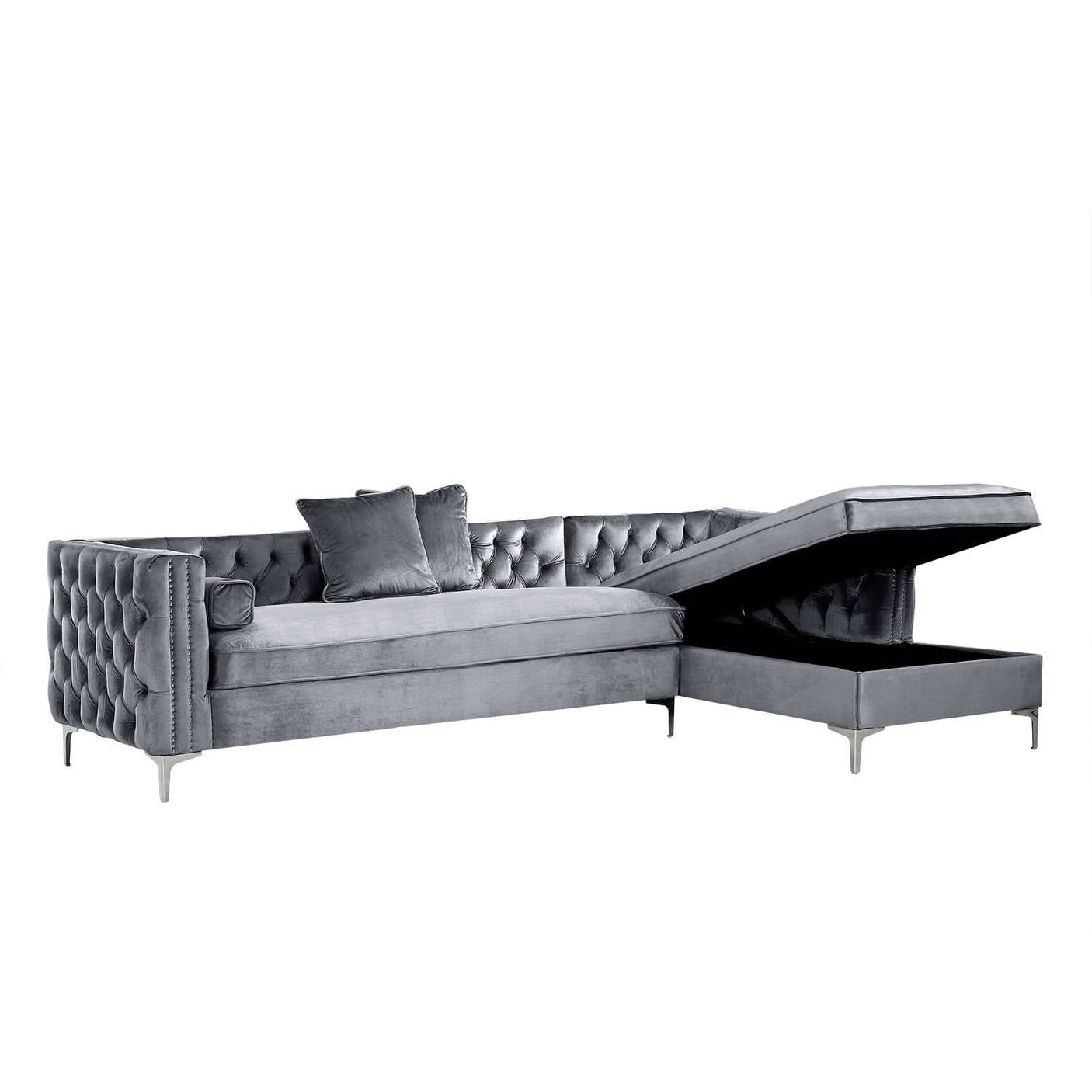 Giovanni Velvet Chaise Sectional Sofa with Storage