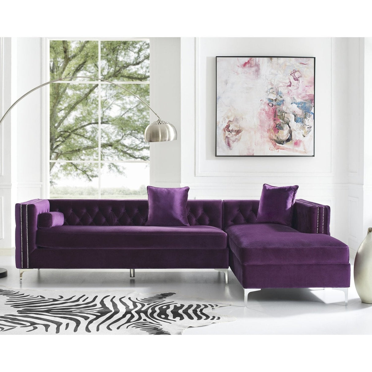 Giovanni Velvet Chaise Sectional Sofa with Storage