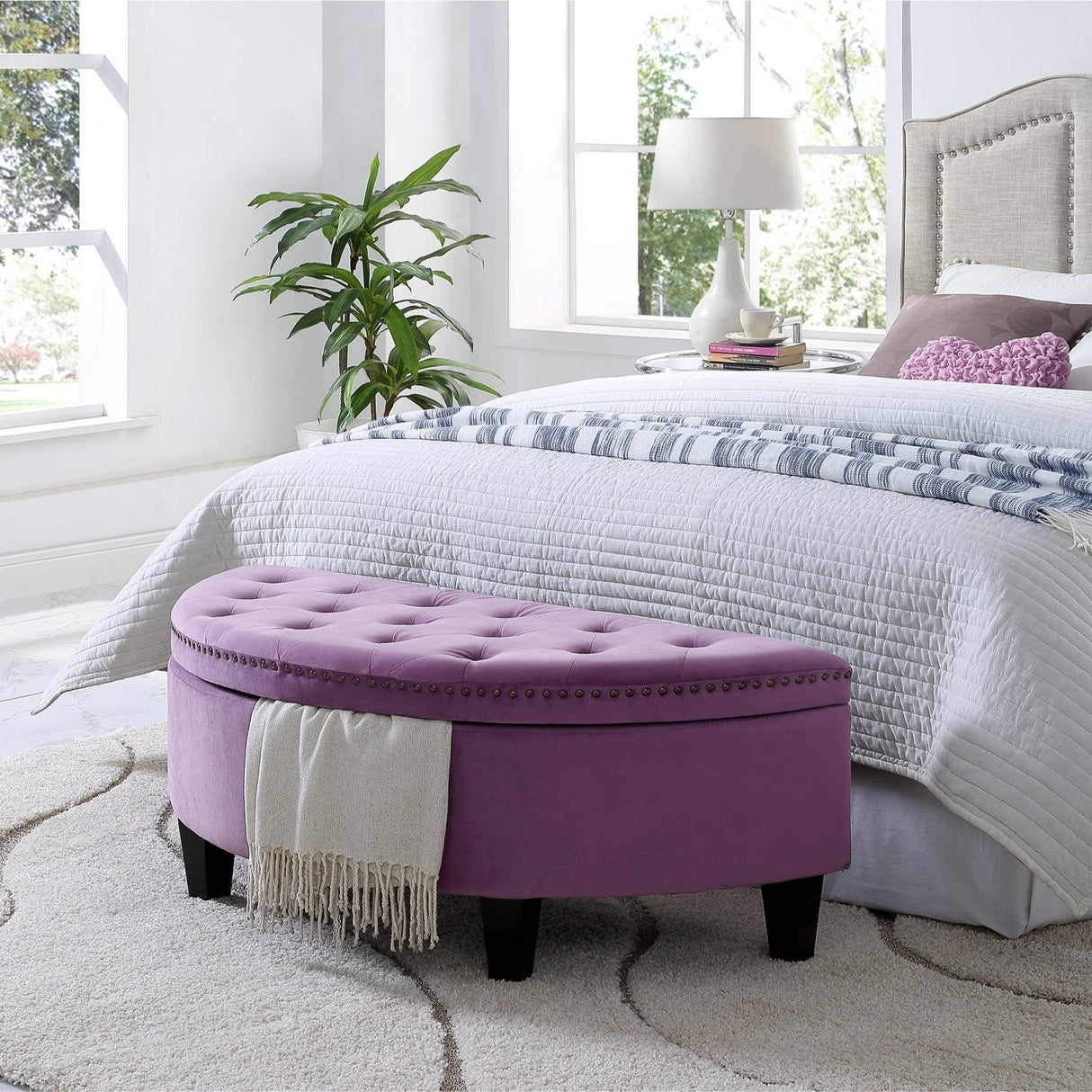 Jolie Half-Moon Velvet Storage Ottoman