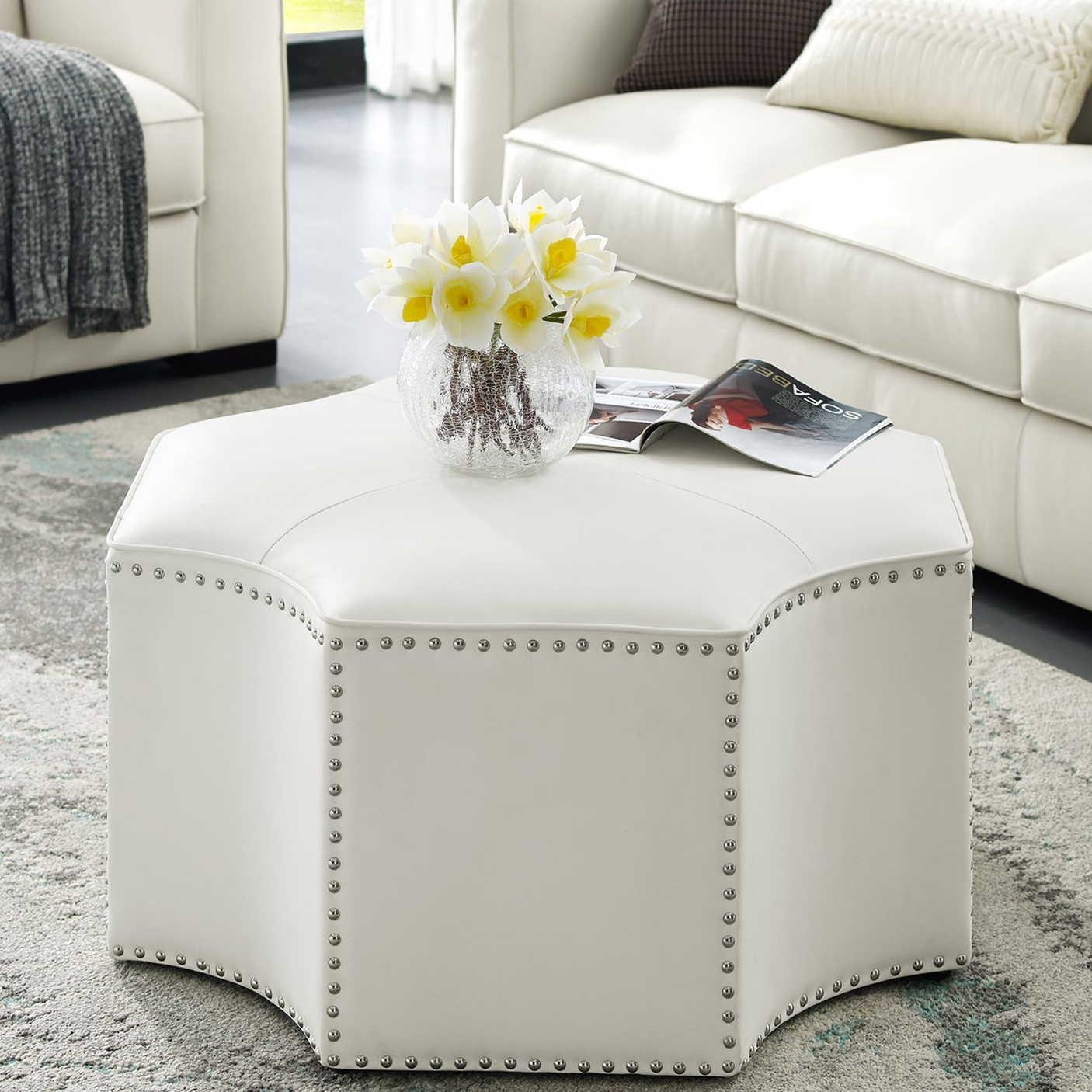 Fiorella Leather Cocktail Ottoman